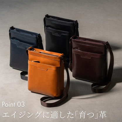 ショルダーバッグ オイルレザー 薄型 軽量 本革｜THB012
