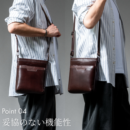 ショルダーバッグ オイルレザー 薄型 軽量 本革｜THB012